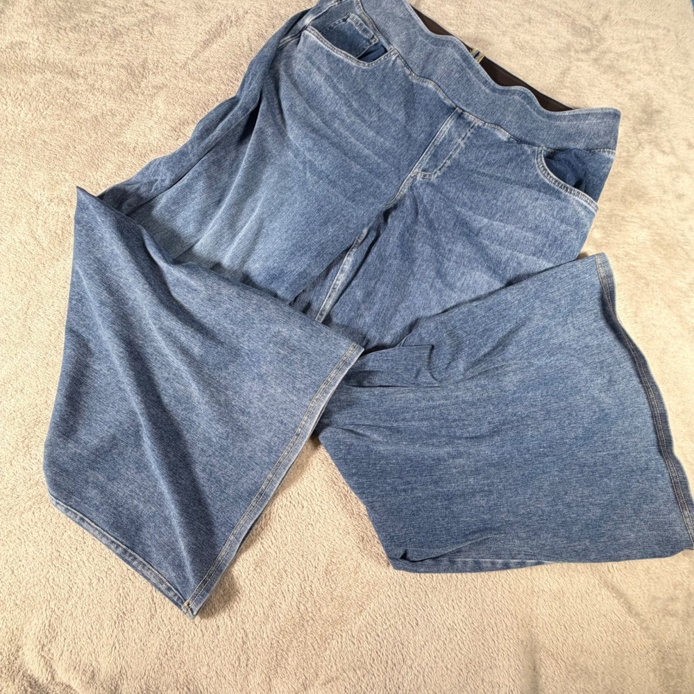 Halara Wide Leg Jeans Womens 1X Regular Blue Medium Wash Pull On High Rise Denim